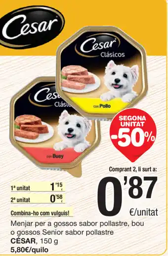 SPAR Fragadis César Menjar per a gossos sabor pollastre, bou o grossos Senior sabor pollastre 150g oferta
