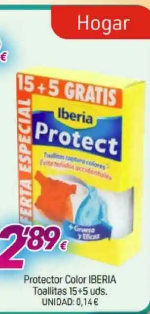 Alsara Supermercados Protector Color Iberia Toallitas 15 + 5uds. oferta