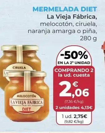 SPAR MERMELADA DIET La Vieja Fábrica, melocotón, ciruela, naranja amarga o piña, 280 g oferta
