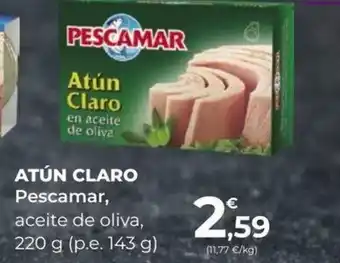 SPAR ATÚN CLARO Pescamar, aceite de oliva, 220 g (p.e. 143 g) oferta