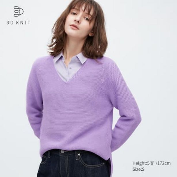 Uniqlo Jersey algodón mezcla punto 3d sin costuras cuello pico oferta