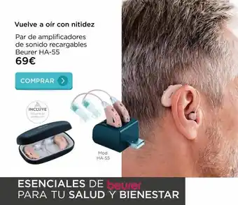 Vuelve a oír con nitidez par de amplificadores de sonido recargables beurer ha-55 69€ comprar incluye estuche de protecci