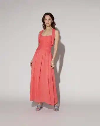 Naf Naf Vestido tiras plisadas color coral oferta