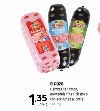 Coviran ELPOZO Fiambre sándwich, mortadela fina siciliana o con aceitunas al corte oferta