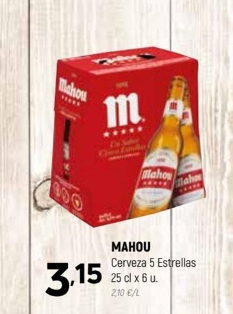 Coviran MAHOU Cerveza 5 Estrellas 25 cl x 6 u. oferta