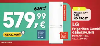 Worten LG Frigorífico Combi GBB61SWJMN Antigua A++ 341L No Frost oferta
