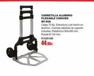 Coinfer Carretilla aluminio plegable codiven bc-60a carga 70 kg. estructura y pie hecho en aluminio. cuerdas elásticas de sujeción i oferta