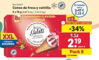 Lidl Conos de fresa y vainilla 8 x 76 g oferta