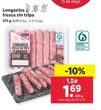 Lidl Longaniza fresca sin tripa oferta