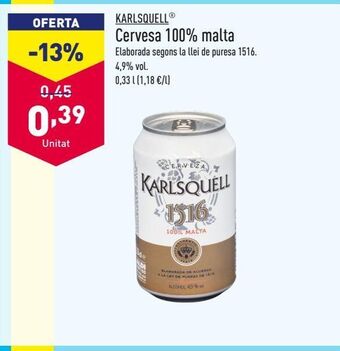 ALDI Cerveza karlsquell oferta