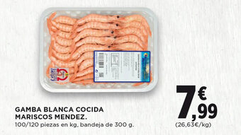 Hipercor GAMBA BLANCA COCIDA MARISCOS MENDEZ. 100/120 piezas en kg, bandeja de 300 g. oferta