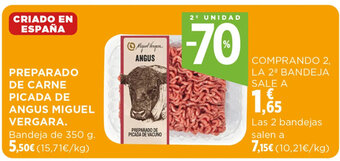 Hipercor PREPARADO DE CARNE PICADA DE ANGUS MIGUEL VERGARA. Bandeja de 350 g. oferta