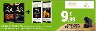 Hipercor 2 ESTUCHES DE L'OR, 10 cápsulas (excepto XXL Barista), + 2 TABLETAS DE LINDT EXCELLENCE, 100 g. oferta