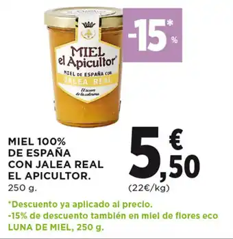 Hipercor MIEL 100% DE ESPAÑA CON JALEA REAL EL APICULTOR. 250 g. oferta