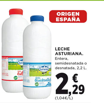 Hipercor LECHE ASTURIANA. Entera, semidesnatada o desnatada, 2,2 L. oferta
