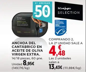 Hipercor ANCHOA DEL CANTÁBRICO EN ACEITE DE OLIVA VIRGEN EXTRA. 14/18 piezas, 60 gne. oferta