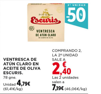 Hipercor VENTRESCA DE ATÚN CLARO EN ACEITE DE OLIVA ESCURIS. 78 gne. oferta