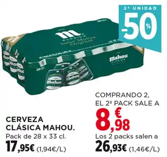 Hipercor CERVEZA CLÁSICA MAHOU. Pack de 28 x 33 cl. oferta