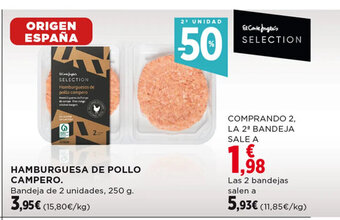 Hipercor HAMBURGUESA DE POLLO CAMPERO. Bandeja de 2 unidades, 250 g. oferta