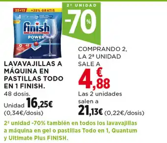 Hipercor LAVAVAJILLAS A MÁQUINA EN PASTILLAS TODO EN 1 FINISH. 48 dosis. oferta