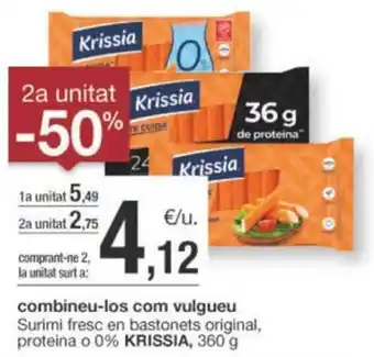 BonpreuEsclat combineu-los com vulgueu Surimi fresc en bastonets original, proteina o 0% KRISSIA, 360 g oferta
