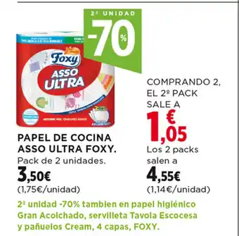 Hipercor PAPEL DE COCINA ASSO ULTRA FOXY. Pack de 2 unidades. oferta