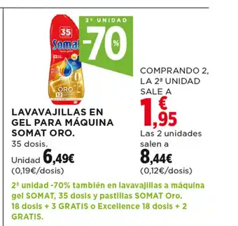 Hipercor LAVAVAJILLAS EN GEL PARA MÁQUINA SOMAT ORO. 35 dosis. oferta