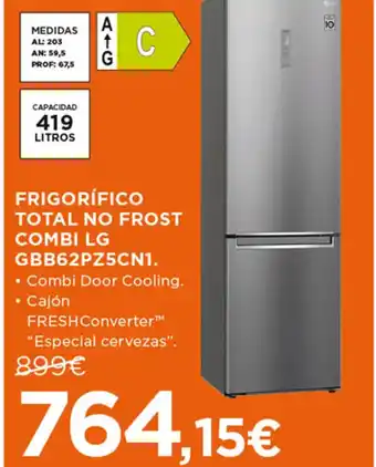 Hipercor FRIGORÍFICO TOTAL NO FROST COMBI LG GBB62PZ5CN1. oferta