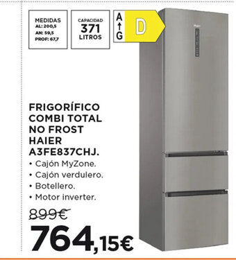 Hipercor FRIGORÍFICO COMBI TOTAL NO FROST HAIER A3FE837CHJ. oferta