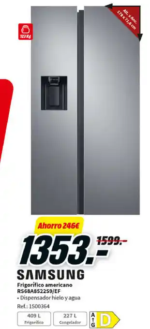 MediaMarkt Frigorífico americano RS68A8522S9/EF Dispensador hielo y agua Ref.: 1500364 oferta