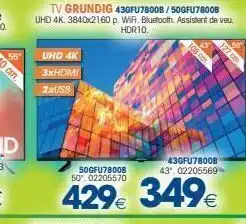 Master Cadena 55 uhd 4k 3xhdmi 2xusb tv grundig 43gfu7800b/50gfu7800b uhd 4k, 3840x2160 p. wifi bluetooth. assistent de veu. hdr10. 10 oferta