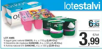 BonpreuEsclat LOT AMB: 1 logurt grec natural OIKOS, 1 Danonino de maduixa DANONE, 1 Activia Natural 0% DANONE oferta