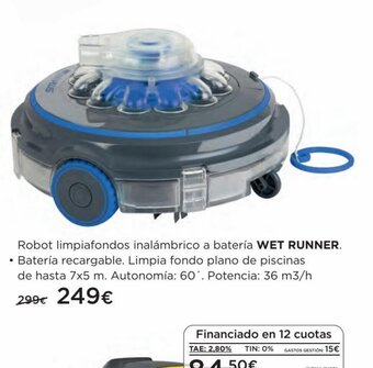 Hipercor Robot limpiafondos inalámbrico a batería WET RUNNER. • Batería recargable. Limpia fondo plano de piscinas oferta