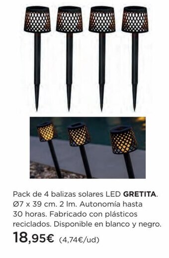 Hipercor Pack de 4 balizas solares LED GRETITA oferta