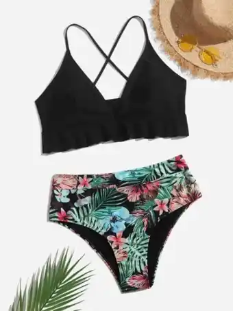 Shein Bañador bikini floral & tropical de talle alto oferta