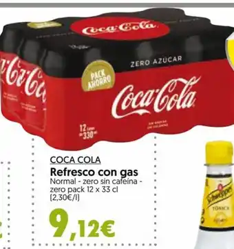 Hiper Usera COCA COLA Refresco con gas Normal - zero sin cafeína - zero pack 12 x 33 cl oferta
