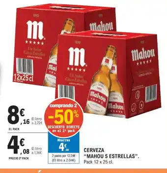 E.Leclerc CERVEZA "MAHOU 5 ESTRELLAS". Pack 12 x 25 cl. oferta