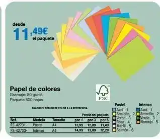 Staples Kalamazoo Desde 11,49€ el paquete papel de colores gramaje: 80 gr/m². paquete 500 hojas. ref. modelo tamaño f3-42731- pastel a4 f3 oferta