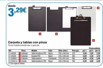 Staples Kalamazoo Desde 3,29€ carpeta y tablas con pinza pinza metálica estándar o grande. ref. pinza 61-40239 1 estándar 61-4028 2 estánda oferta
