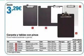 Staples Kalamazoo Desde 3,29€ carpeta y tablas con pinza pinza metálica estándar o grande. ref. pinza 61-40239 1 estándar 61-4028 2 estánda oferta