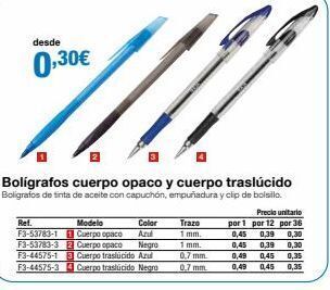 Staples Kalamazoo Ref.  desde  0,30€  modelo  color  azul  f3-53783-1cuerpo opaco f3-53783-3 2 cuerpo opaco  negro  f3-44575-1 3 cuerpo traslúc oferta