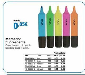 Staples Kalamazoo Desde  0,85€  marcador fluorescente  capuchón con clip, punta biselada, trazo 1-5 mm.  ref.  color  f3-36893-1 azul  0,95  0, oferta