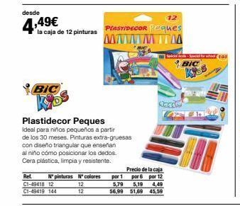 Staples Kalamazoo Desde 4,49€ la caja de 12 pinturas bic plastidecor peques ideal para niños pequeños a partir de los 30 meses. pinturas e oferta