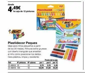 Staples Kalamazoo Desde 4,49€ la caja de 12 pinturas bic plastidecor peques ideal para niños pequeños a partir de los 30 meses. pinturas e oferta