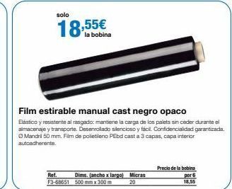 Staples Kalamazoo Solo  18,55€  la bobina  film estirable manual cast negro opaco  elástico y resistente al rasgado: mantiene la carga de los p oferta