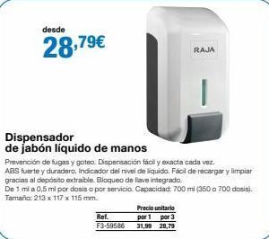 Staples Kalamazoo Desde  28,79€  dispensador  de jabón líquido de manos  precio unitario ref. por 1 por 3 f3-59586 31,99 28,79  prevención de f oferta