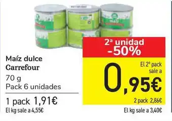 Carrefour Carrefour Maíz Dulce 70g Pack 6 unidades oferta