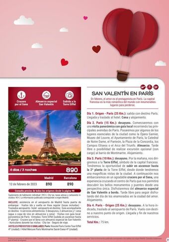 Viajes El Corte Inglés Crucero por el sena almuerzo especial san valentin 4 días / 3 noches madrid 890 subida a la torre eiffel 890 barcelona oferta