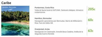 Viajes El Corte Inglés Caribe hamilton, bermudas puntarenas, costa rica visita de fauna local en natuwa. santuario delapas. almuerzo costarricens oferta