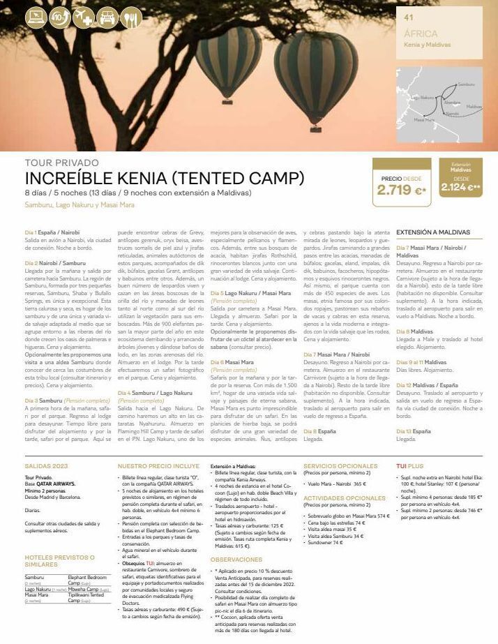 Viajes El Corte Inglés Tour privado  increíble kenia (tented camp)  8 días / 5 noches (13 días / 9 noches con extensión a maldivas)  samburu, lago n oferta